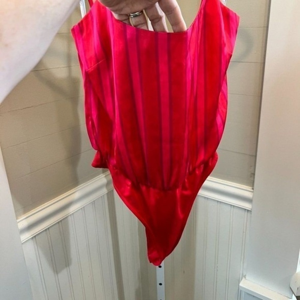 Lovers + Friends Red Striped Silky Bodysuit Small Adjustable Straps - Picture 13 of 13